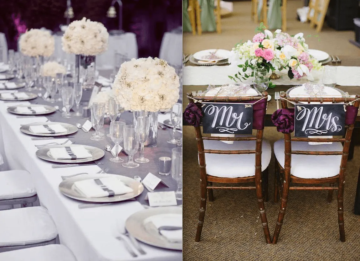 Clássico branco e prata ou um descolado quadro negro para marcar os lugares do casal. Sua festa de bodas de prata pode ter o estilo que vocês quiserem! Vocês podem!