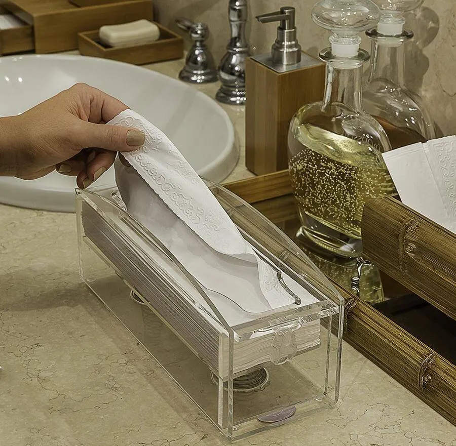 As toalhas de lavabo da Relevo são práticas e muito mais higiênicas para seus convidados.